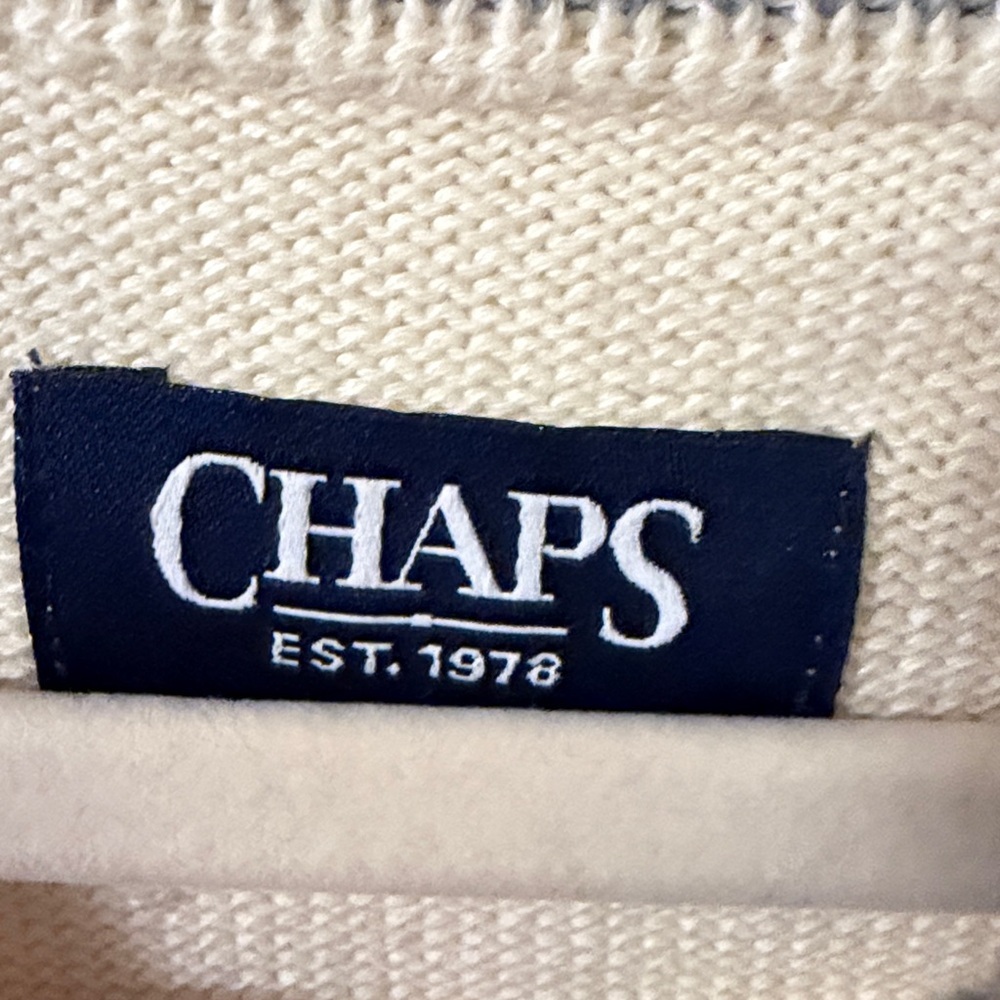 Chaps Men’s Ivory Sweater with Flag Design 100% cotton NEW - Picture 6 of 8